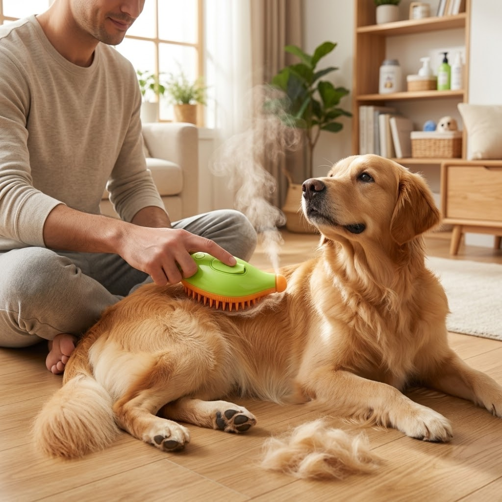 The Pet Pro SteamBrush — Professional Grooming. Home Comfort