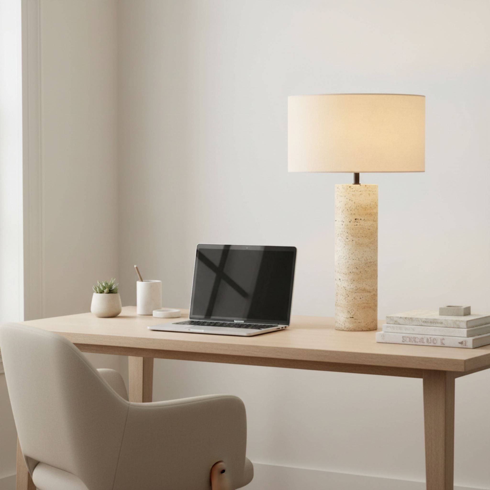 The Warm Glow Travertine Table Lamp