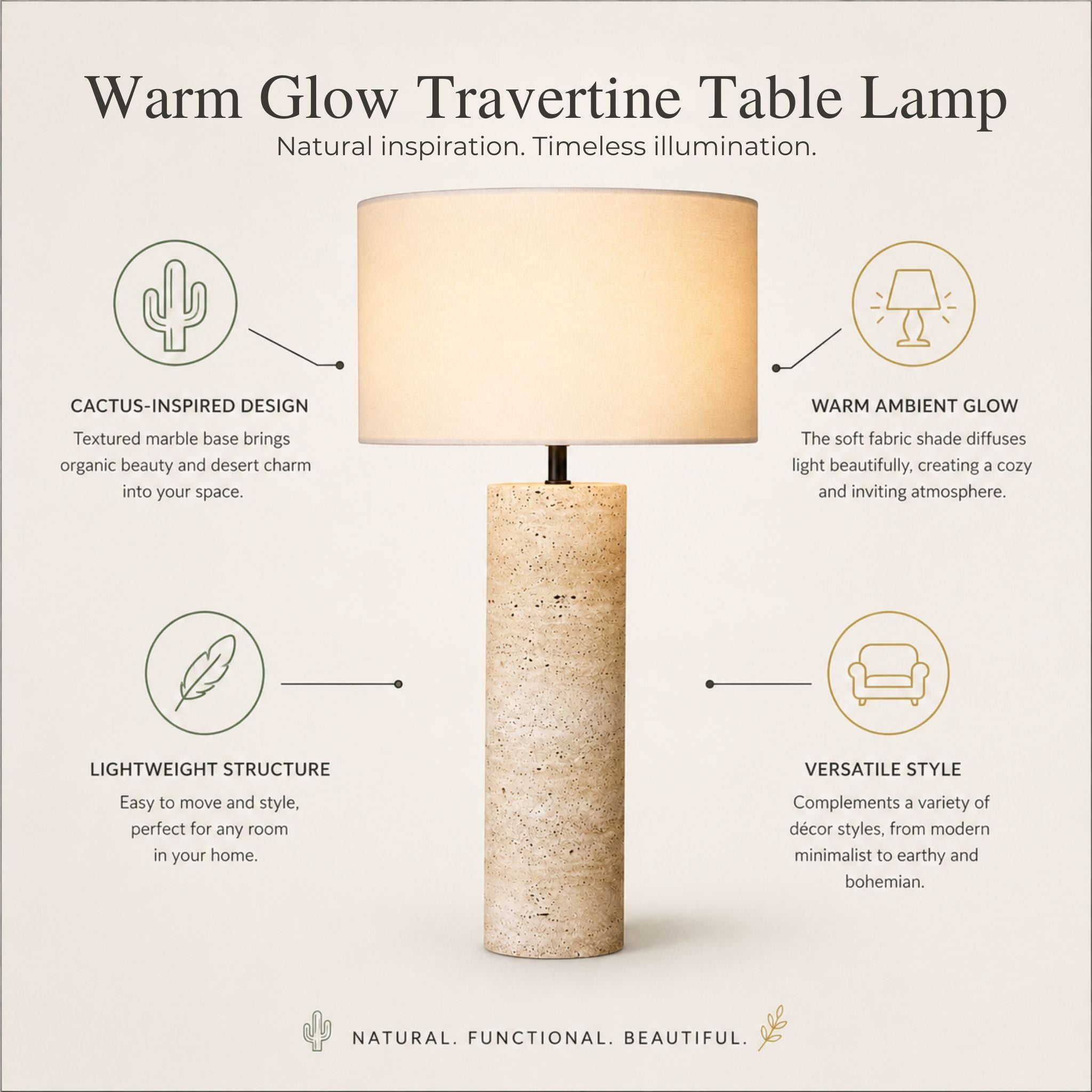 The Warm Glow Travertine Table Lamp