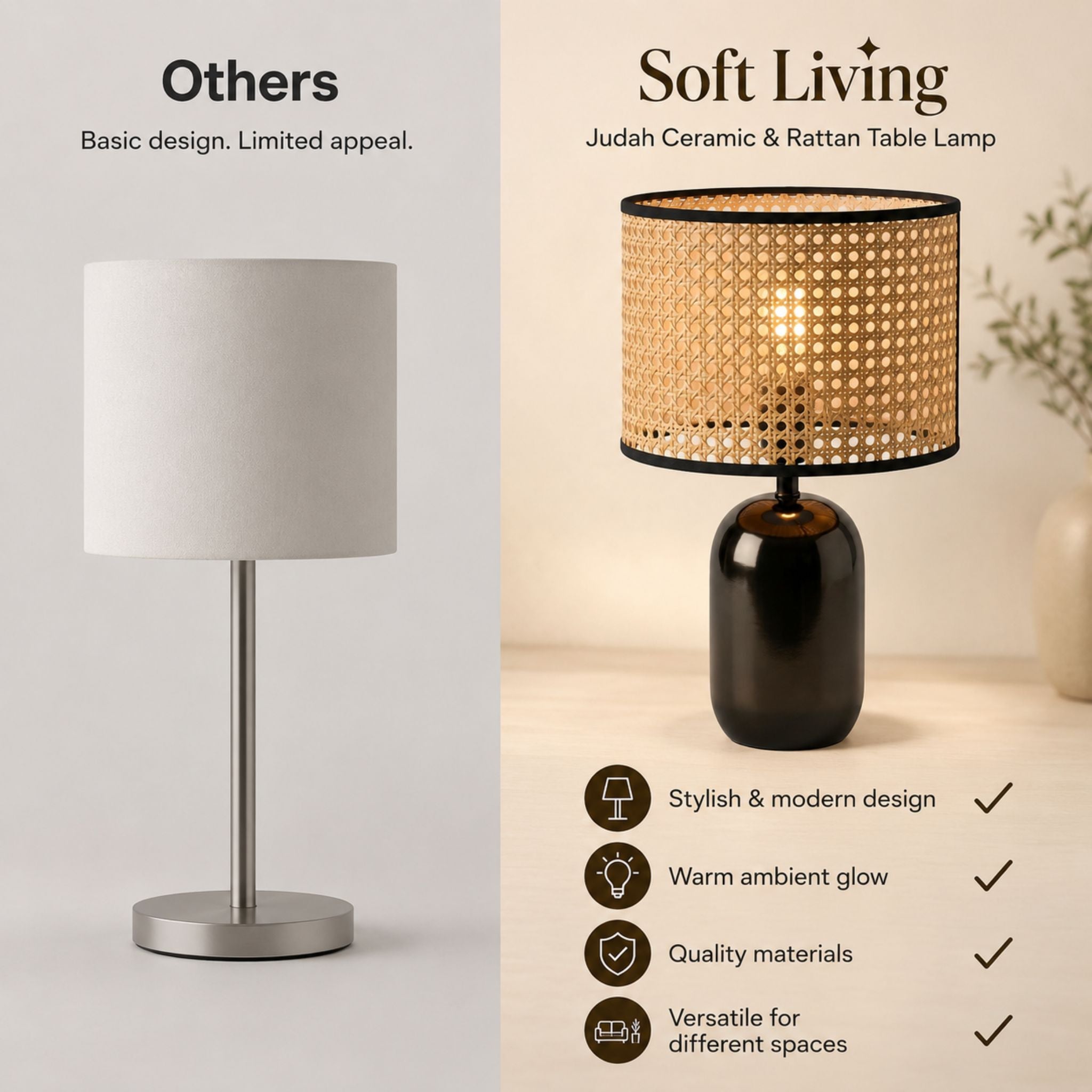 The Judah Ceramic & Rattan Table Lamp