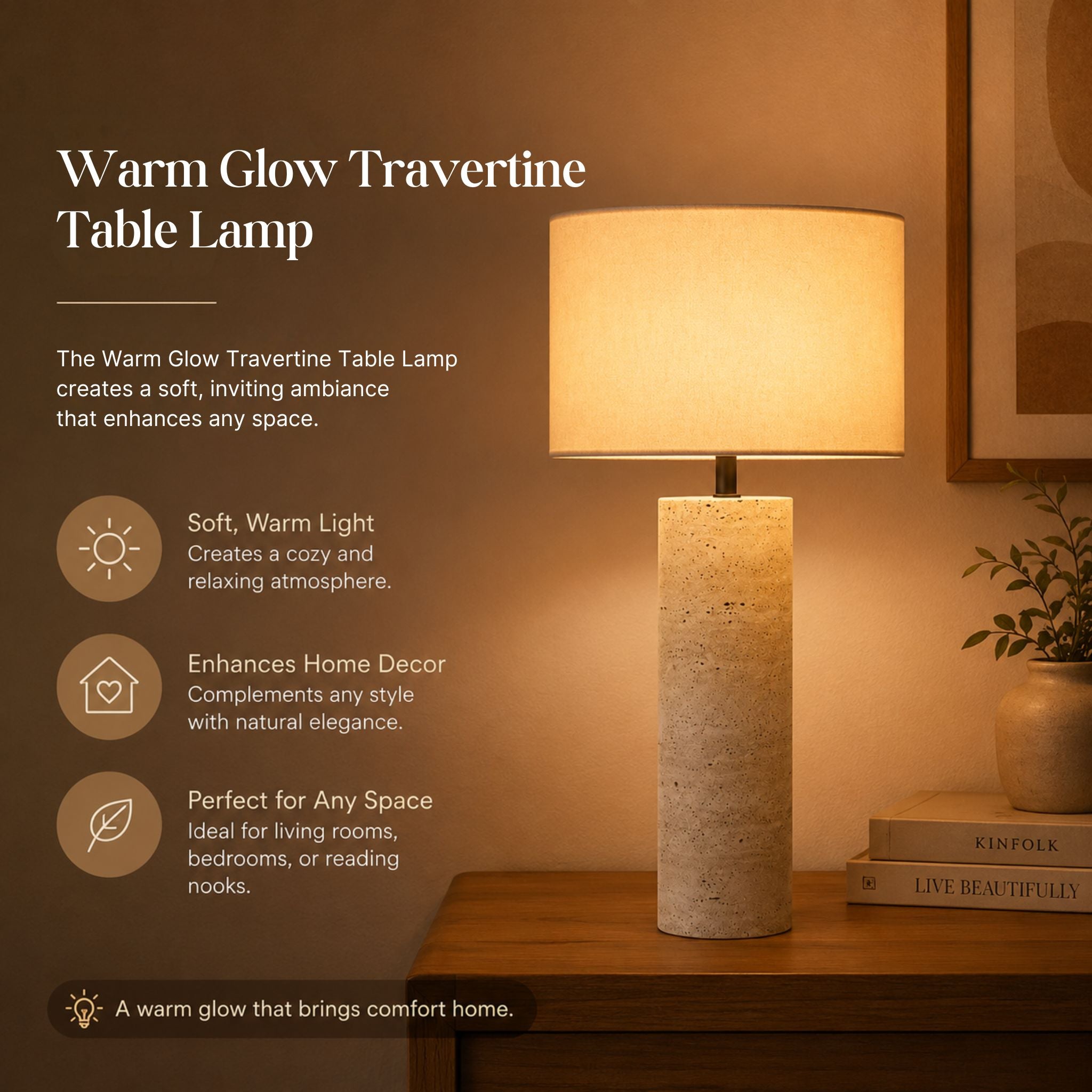 The Warm Glow Travertine Table Lamp