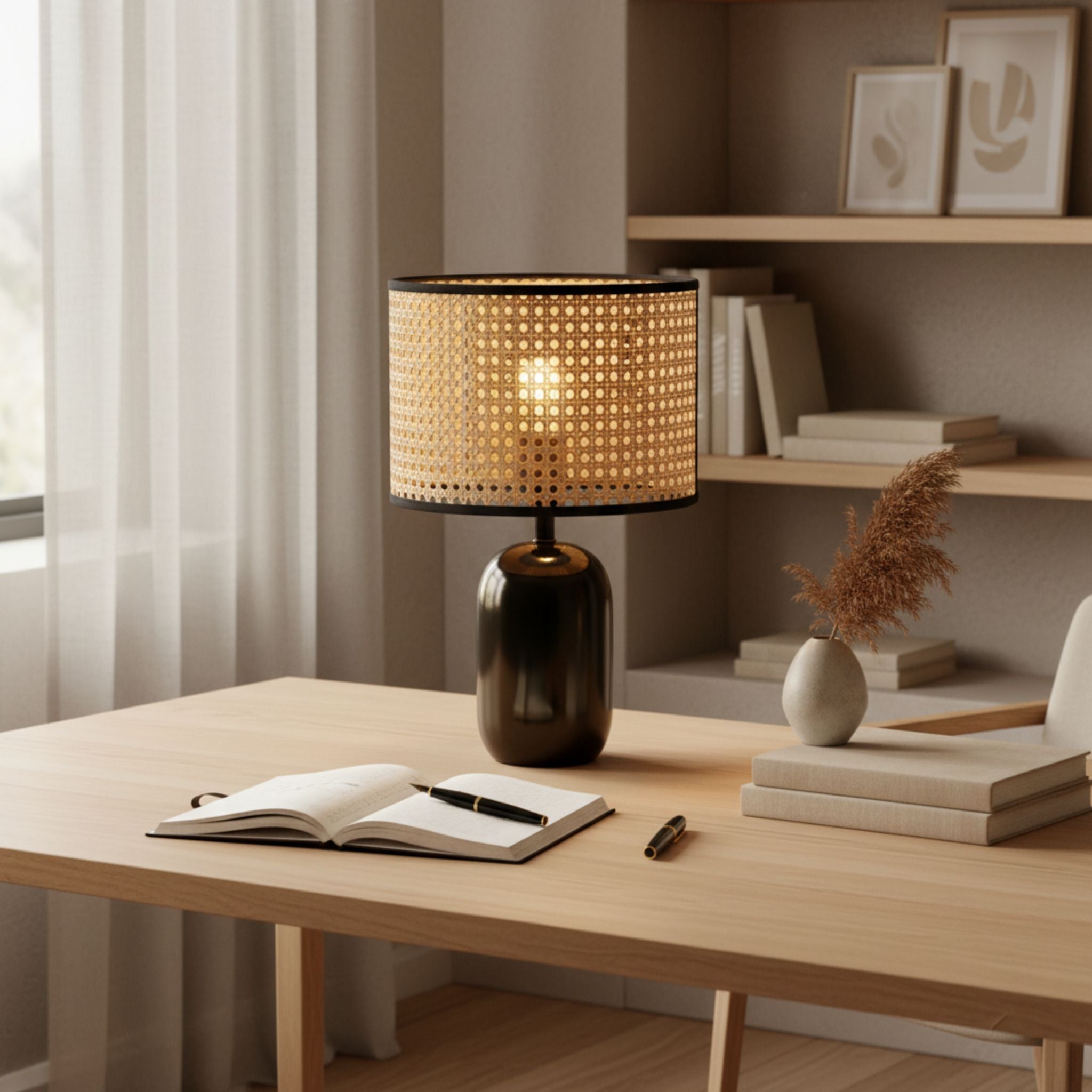 The Judah Ceramic & Rattan Table Lamp