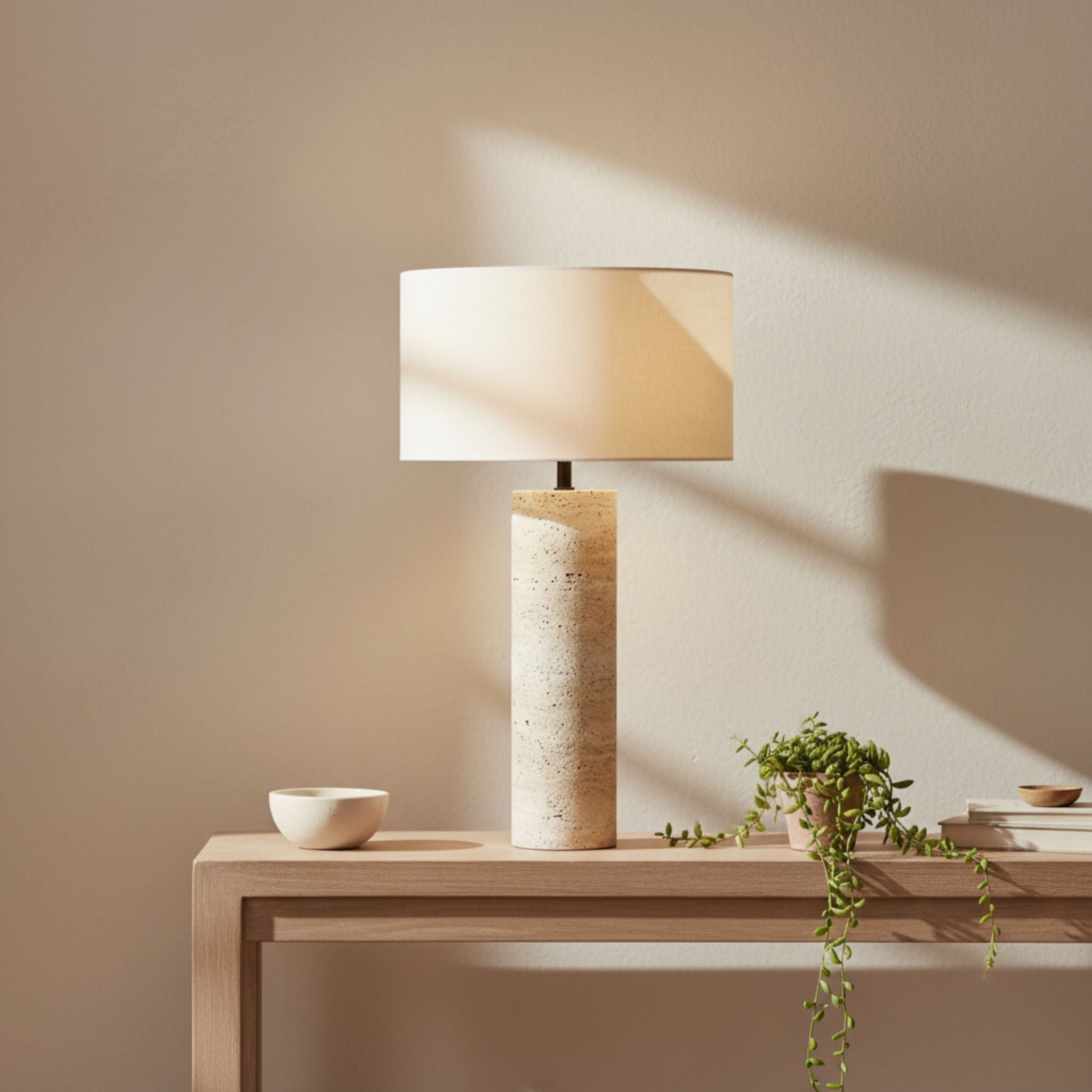 The Warm Glow Travertine Table Lamp