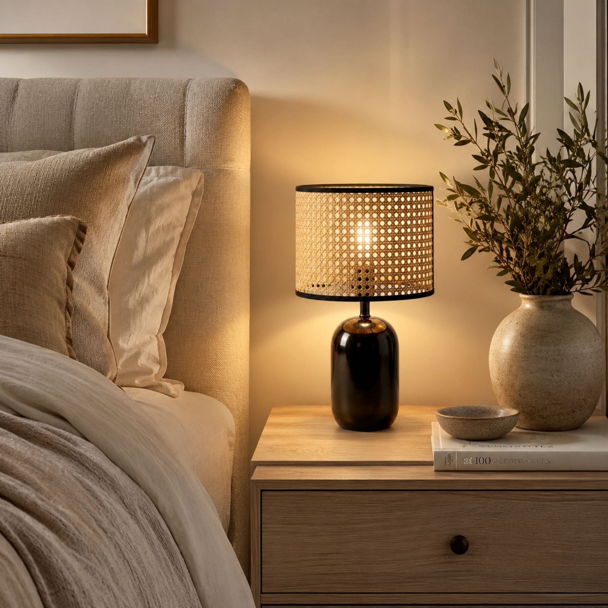 The Judah Ceramic & Rattan Table Lamp