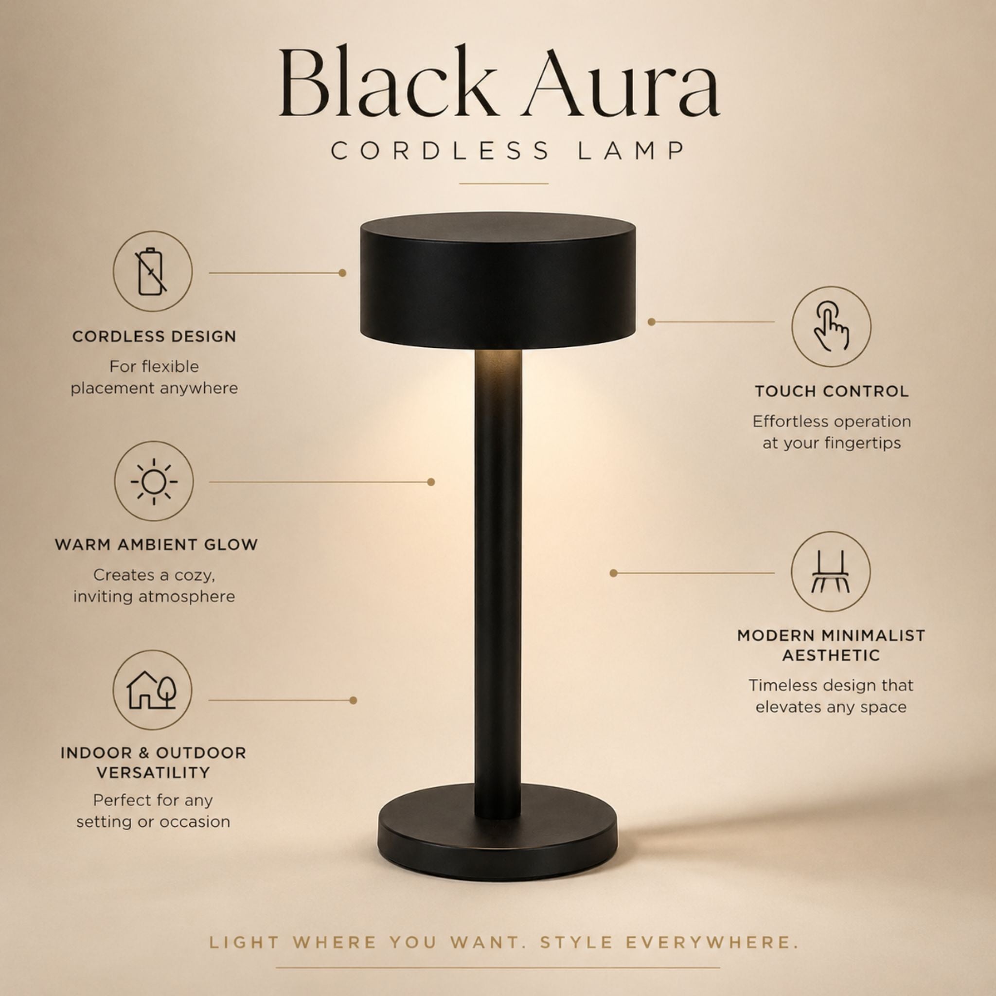 The Black Aura Cordless Lamp
