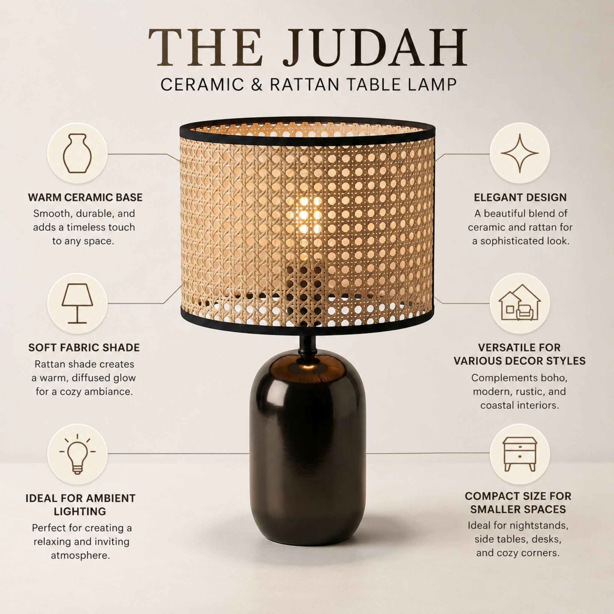 The Judah Ceramic & Rattan Table Lamp